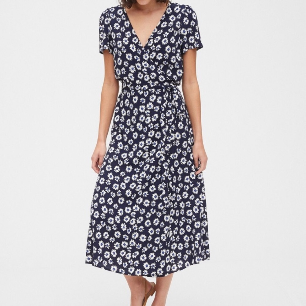 Gap navy and white floral wrap dress, XL